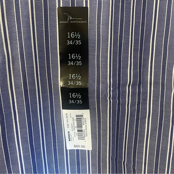 Marc Anthony NWT Men's Blue Striped Shirt slim fit. Size 16.5. 34-35 sleeve. - Picture 4 of 6